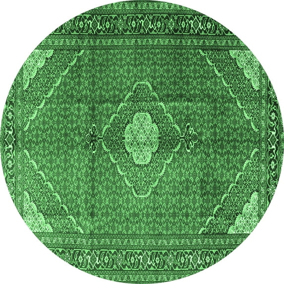 Ahgly Company Indoor Round Medallion Emerald Green Traditional Area Rugs, 8' Round