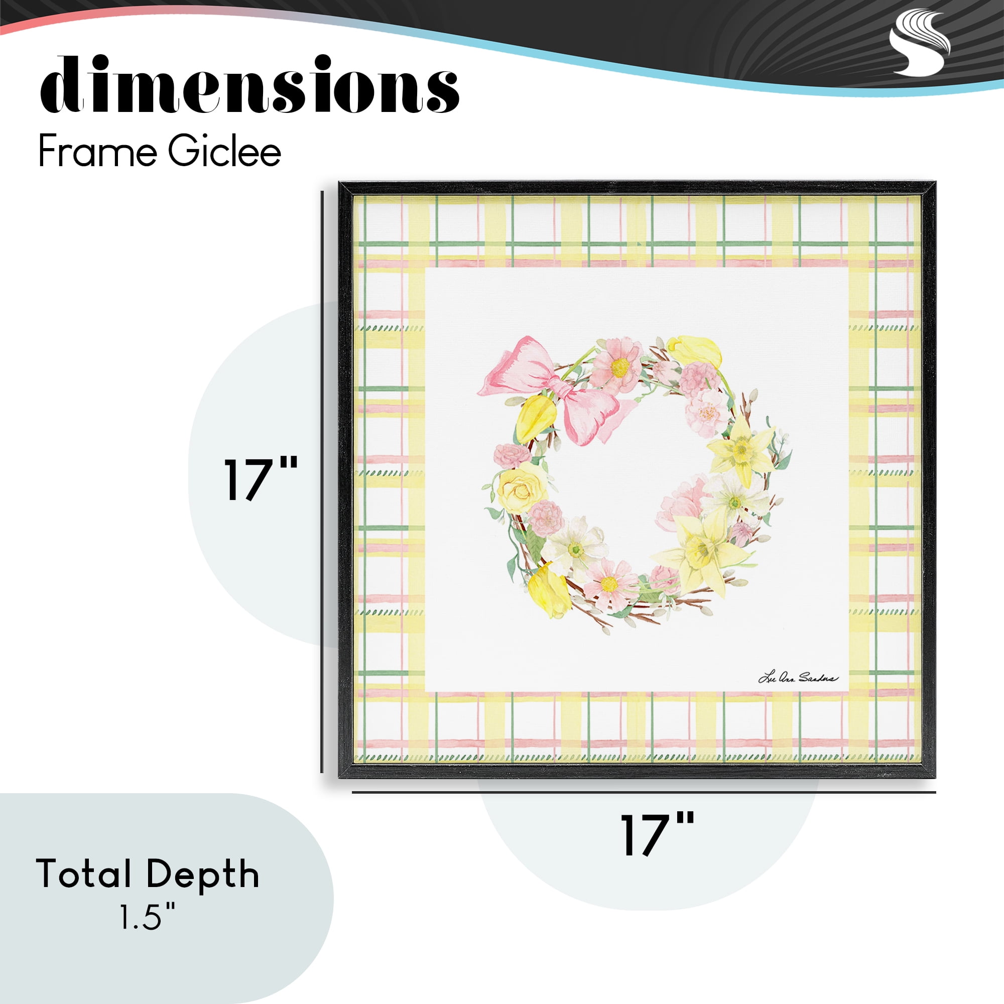 Wreath in Spring Pastels Black Framed Giclee Art, design by Lee Ann Sanders