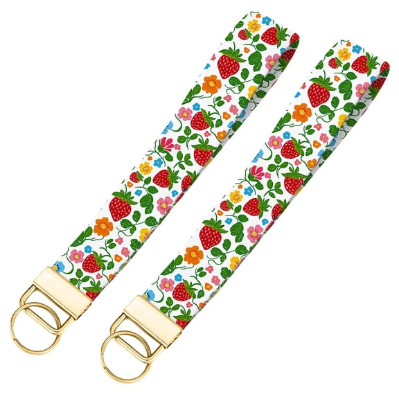 2pcs Wristlet Strap- Cute Fabric Keychain Wrist Lanyard Carabiner For Women Girl Car Key Chain Wristlet Holder Strawberry