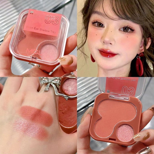 Colorete en polvo compacto CAIROYAR 2 en 1 Peach Cream color 01 # calm