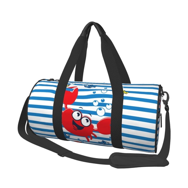 Easygdp Red Funny Crab on Blue Stripe Bolsa de Viaje, Bolsa de Mano, Bolsa de Gimnasio, Bolsa de Equipaje para Viaje