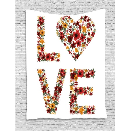 - Valentines Day Decor Tapestry, Garden Fowers Romantic Love Letters Hears Image Couple Theme Print, Wall Hanging for Bedroom Living Room Dorm Decor, 40W X 60L Inches, Multicolor, by Ambesonne