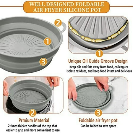 

2 Pack Foldable Fryer Silicone Pot 8.5 Inch Fryer Liners Reusable Basket Fit for 5QT or Bigger Fryer