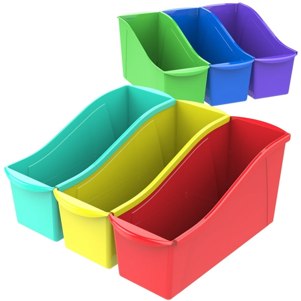 Storex Large Plastic Book Bin Kids Paper Storage Assorted Colors 6