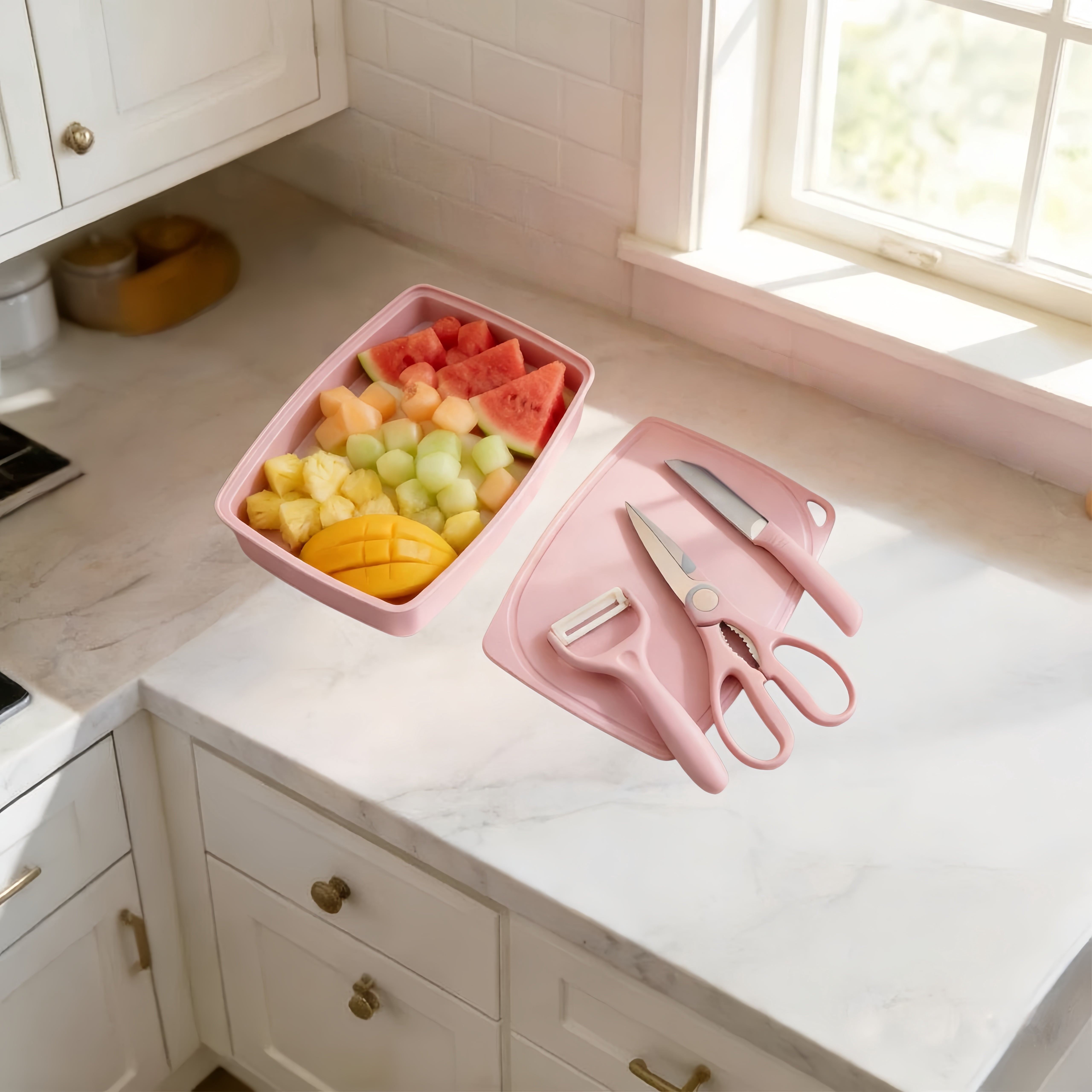 5-in-1 Cutting Board, Knife, Peeler, Scissors and Tray Set/Travel, Camping/Outdoor, Dorms  Small Cutting Boards  Dishwasher Safe