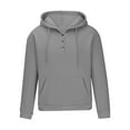 thumbnail image 4 of Penkiiy Mens 2024 Cotton Hooded Button Collar Drawstring Hoodies Pullover Sweatshirts Casual Long Sleeve Shirts with Pocket Gray, 4 of 5