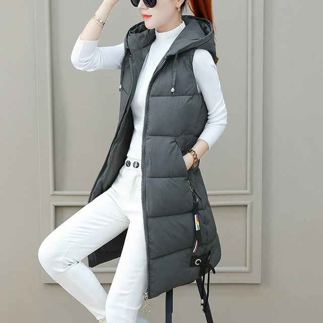 Fiogavroetic Mode Femme à Capuche Mince Fermetures Éclair Sans Manches Fermeture Éclair Solide Manteau Chaud Hauts Gilet