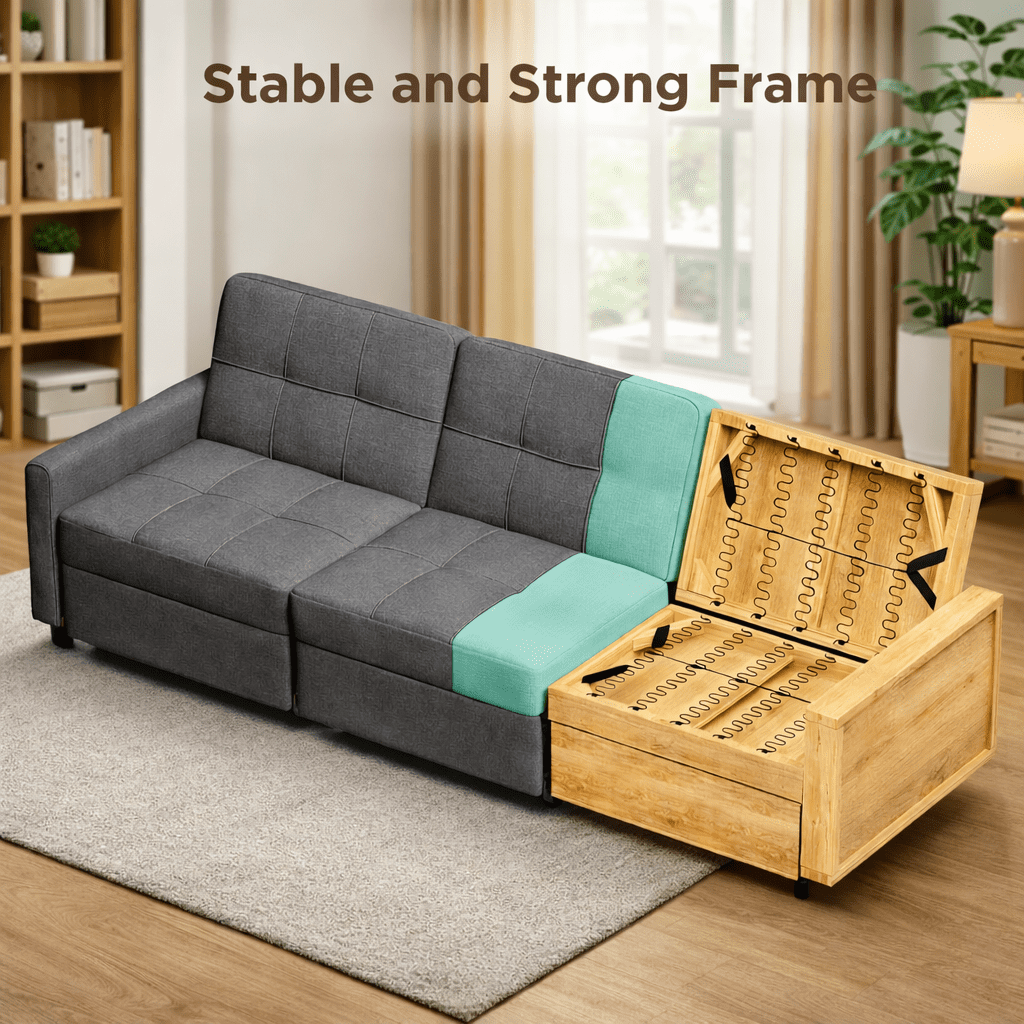 Convertible Sofa Bed, 3 Seater Sectional Sleeper Sofa with Adjustment Backrest & Side Pocket, Pull out Couch for Living Room, Bedroom, Apartment, Dark Gray