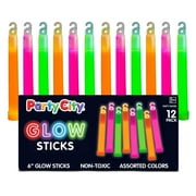Party City 6 inch Glow Sticks, Glow in the Dark Party Supplies for Kids & Adults, 12pk (Ornge,pink,Green)