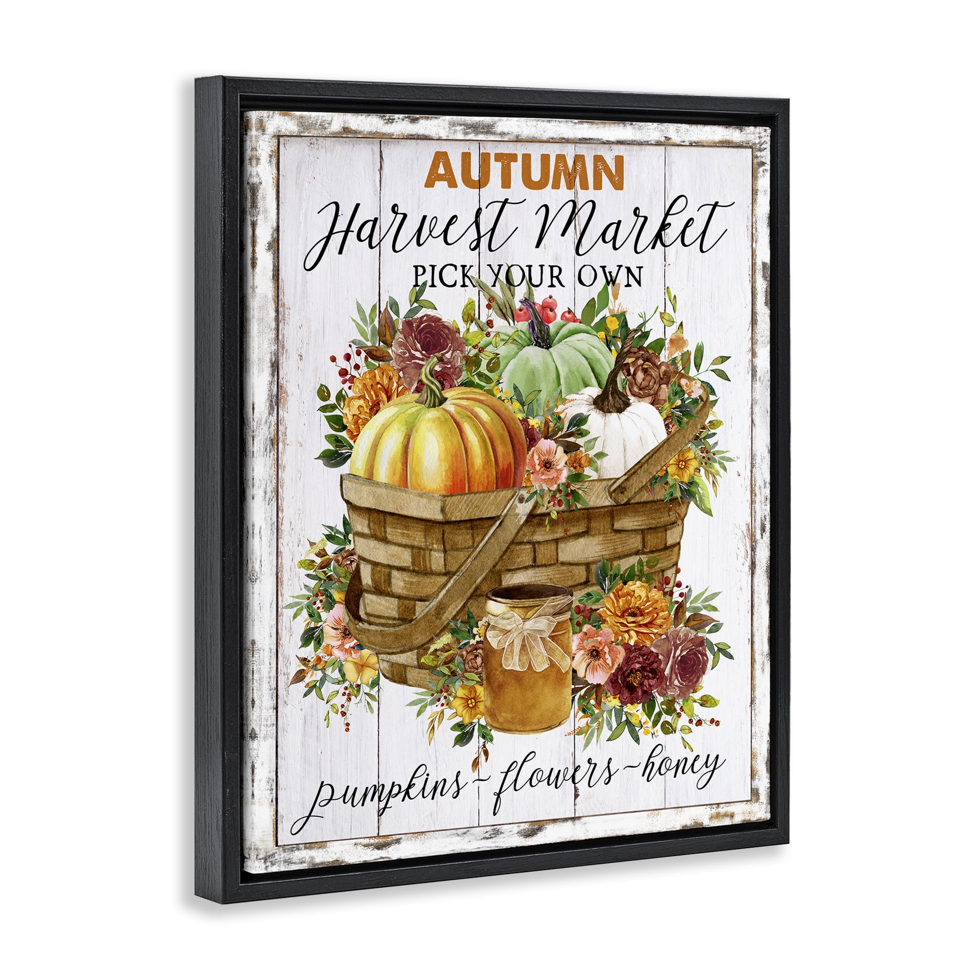Stupell Industries Autumn Floral Market Holiday Painting Black Floater Framed Canvas Art Prints Wall Art, 17 x 21