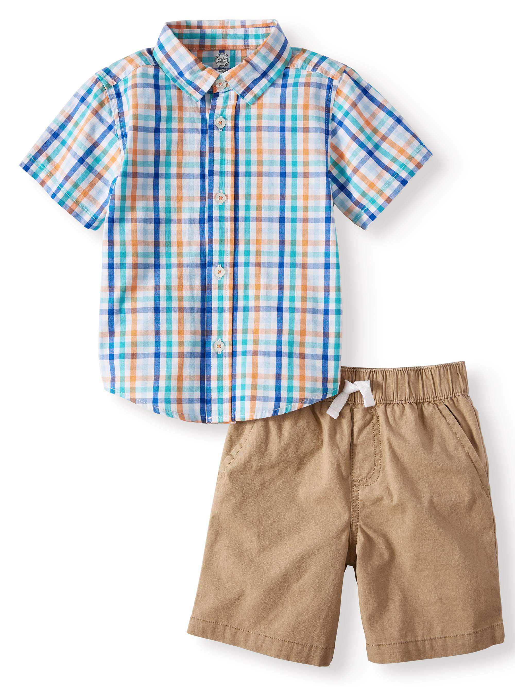 Wonder Nation Toddler Boys' Short Sleeve Button Down & Shorts 2-Piece Set