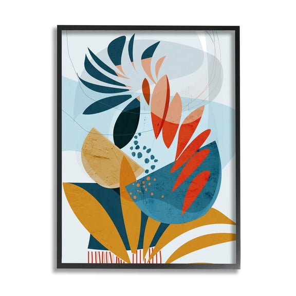 Stupell Contemporary Tropical Botanical Shapes Abstract Painting Black Framed Art Print Wall Art