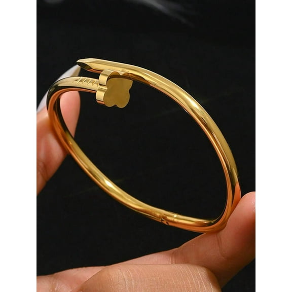 1/3pcs Fashion 18K Gold Plated Stainless Steel Four-Leaf Clover Nail Bracelet, Suitable For Women's Party, Daily Wear,
