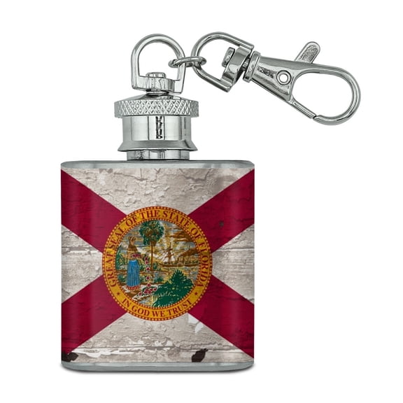 Rustic Florida State Flag Distressed USA Stainless Steel 1oz Mini Flask Key Chain