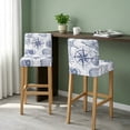 thumbnail image 2 of Purple Blue Compass Bar Stool Cover Set of 2, Vintage Nautical Summer Ocean Shell Stretch Bar Chair Cover, Removable Washable Pub Counter Stool Chair Slipcover for Kitchen Dining Room Pub Cafe, 2 of 9