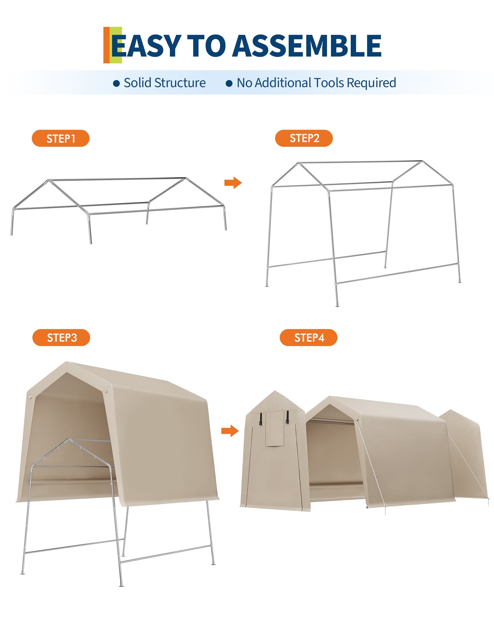 Portable Outdoor Storage Shed, Heavy-Duty Waterproof Storage Shelter with Zipper Door & Screen Window, UV-Resistant PE Cover Carport for Bike, Lawn Mower