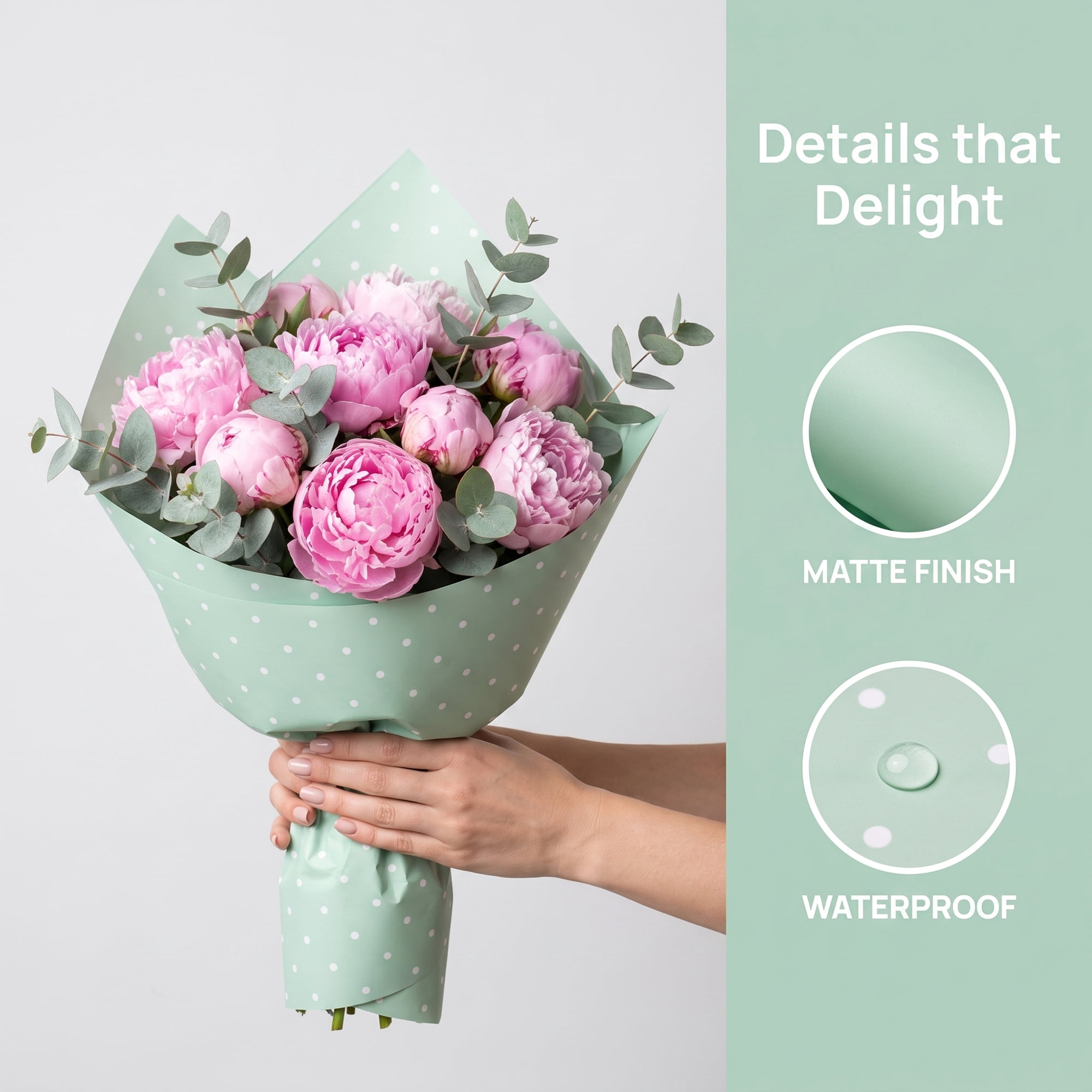 Unique Bargains Waterproof Luxury Matte Gift Wrapping Paper for Bouquets Cyan 22" x 22"