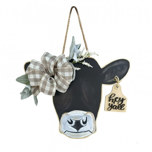 LAMIRO Room Decor,Welcome Farmhouse Cow Head Door Wreath Sign Rustic Wooden Calf Front Door Hanger Plaid Burlap Bow Restaurant Cafe Outdoor Indoor Decoration Gift,Home Decor,Bathroom Decor B