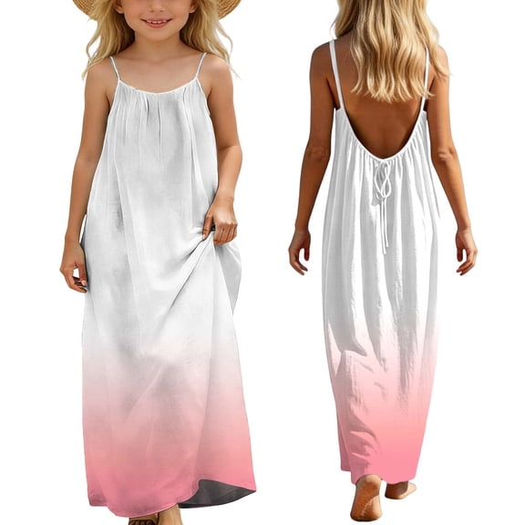 ITSAME Slip Dress for Girls, Loose Fit Gradient Print Backless Party Fashion Casual Dress for Summer Pink 5T