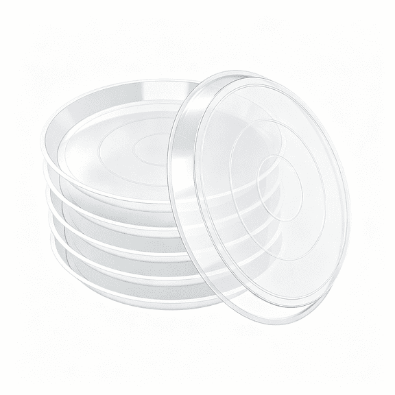XIBUFE 6 Pack Clear Plant Saucer 4 Inch,Durable Plant Drip Trays Saucers for Pots,No Holes Water Catcher Trays for Indoor Outdoor Planter,Sturdy Base Plate (4",Clear)