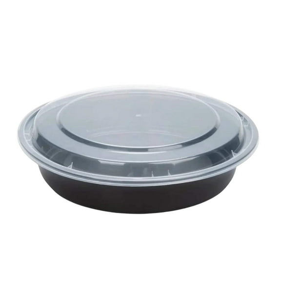 16oz Black Meal Prep/Round Bento Box Disposable Container with Clear Lid: 4CT