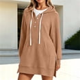 thumbnail image 5 of SYwaren Longline Sweatshirt for Women Hoodie Button Drawstring Pullover Side Slit Pockets Solid Color Tops, 5 of 9