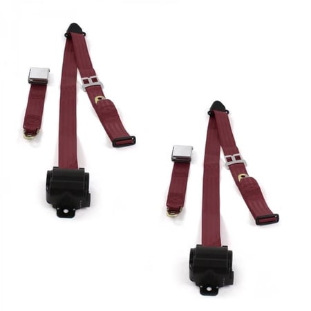 SafeTBoy Airplane 3 Point Burgundy Retractable Bucket Seat Belt Kit with 2 Belts for 1973-1987 Chevy Truck