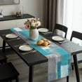 thumbnail image 2 of Turquoise Grey Ombre Table Runner 120 Inches Long, Abstract Vintage Oil Painting Kitchen Coffee Dining Table Decoration for Home Party Birthday Wedding Home Decor 13x120 Inches, 2 of 8