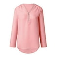 thumbnail image 3 of Jovati Women's Tops Pink Zipper Button Long Sleeve Loose Chiffon Shirt Clothing, 3 of 6