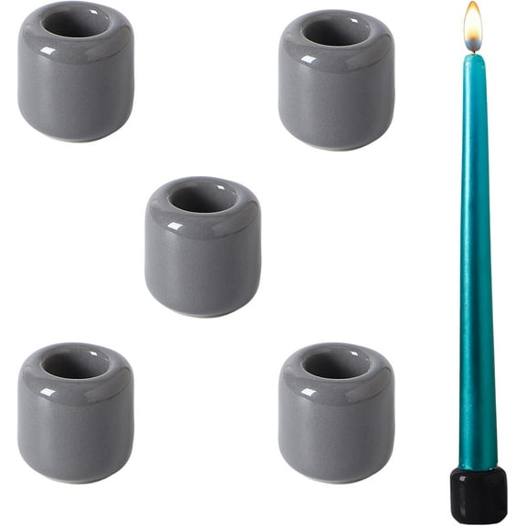 Candlesticks Candle Holder:Ceramic Taper Candle Holders,Small Candle Holders for Pillar Candles,Candle Sticks Holder Decor for Holidays, Weddings and Parties,5Pcs (Gray)