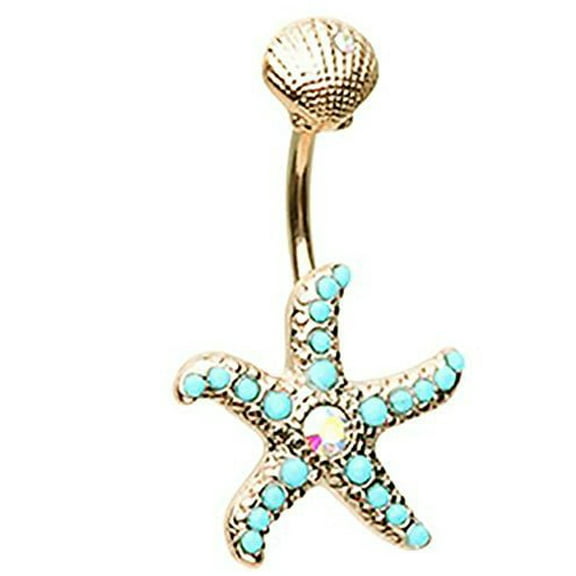 Body Accentz Belly Button Ring Rose Gold Starfish Under The Sea Navel 14 Gauge 3/8'' bar (Rose Goldtone)