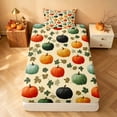 thumbnail image 4 of Homewish Vintage Fall Pumpkin Twin Sheets, Autumn Maple Leaf Bedding, Cream Mixed Hues, 3 Pieces (1 Flat Sheet, 1 Fitted Sheet and 1 Pillowcase), 4 of 6
