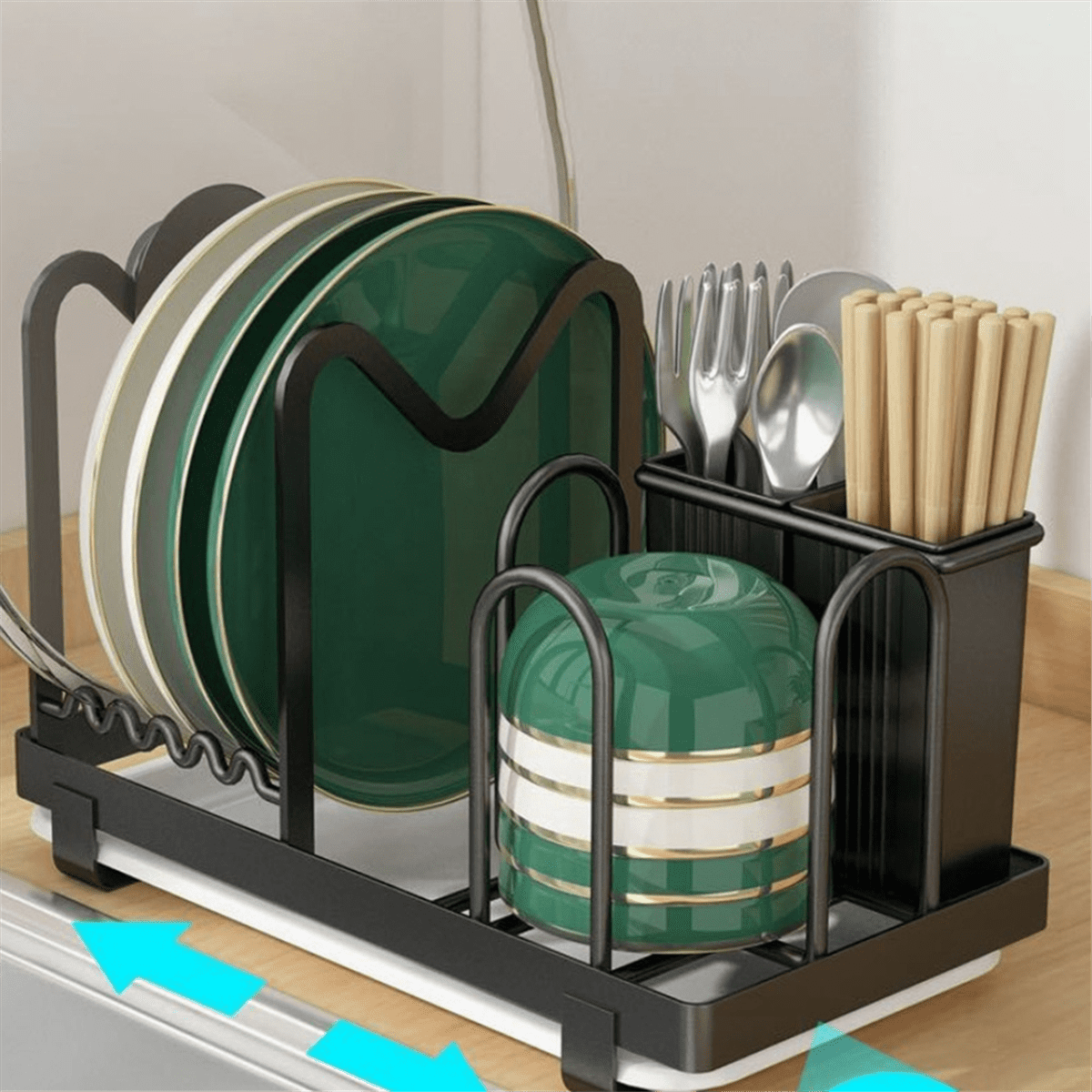 Small Dish Drying Rack Kitchen Sink Drainer Organizer Cutlery Utensils Spoon Holder Counter Storage Tableware Drainboard,1 x Small Dish Drying Rack,Black