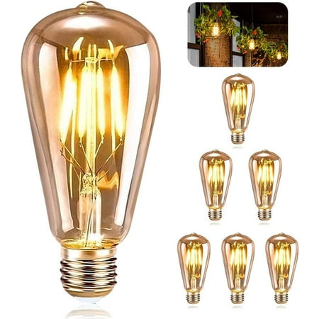 

E27 Retro Bulb 1-piece Edison LED Bulb E27 ST64 Retro Decorative Lamp Edison Antique Bulb 4W Warm White Filament Restaurant Coffee Bar Incandescent Bulb