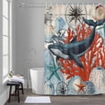 thumbnail image 5 of Retro Whale Shower Curtains for Bathroom, Coral Starfish Washable Fabric Shower Curtain with Hooks Waterproof Bathroom Decor Sets, 48 x 72 Inches, 5 of 9