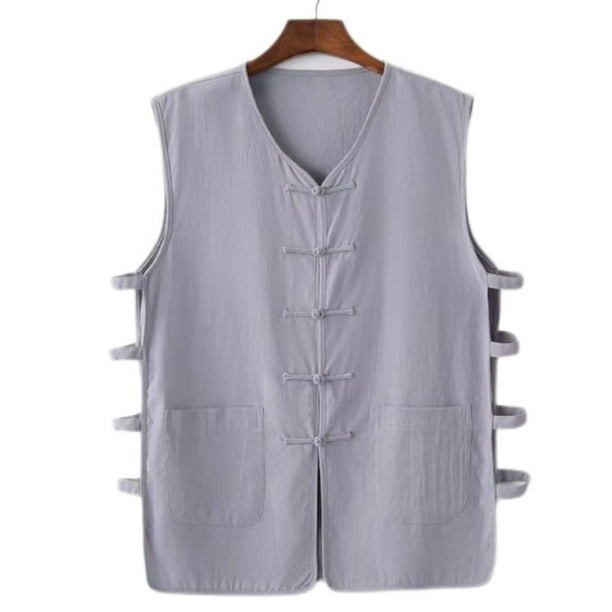 Camiseta sin mangas con cuello en V para hombre, cómoda, lisa, sin mangas, con botones, cuello en V, informal, de poliéster