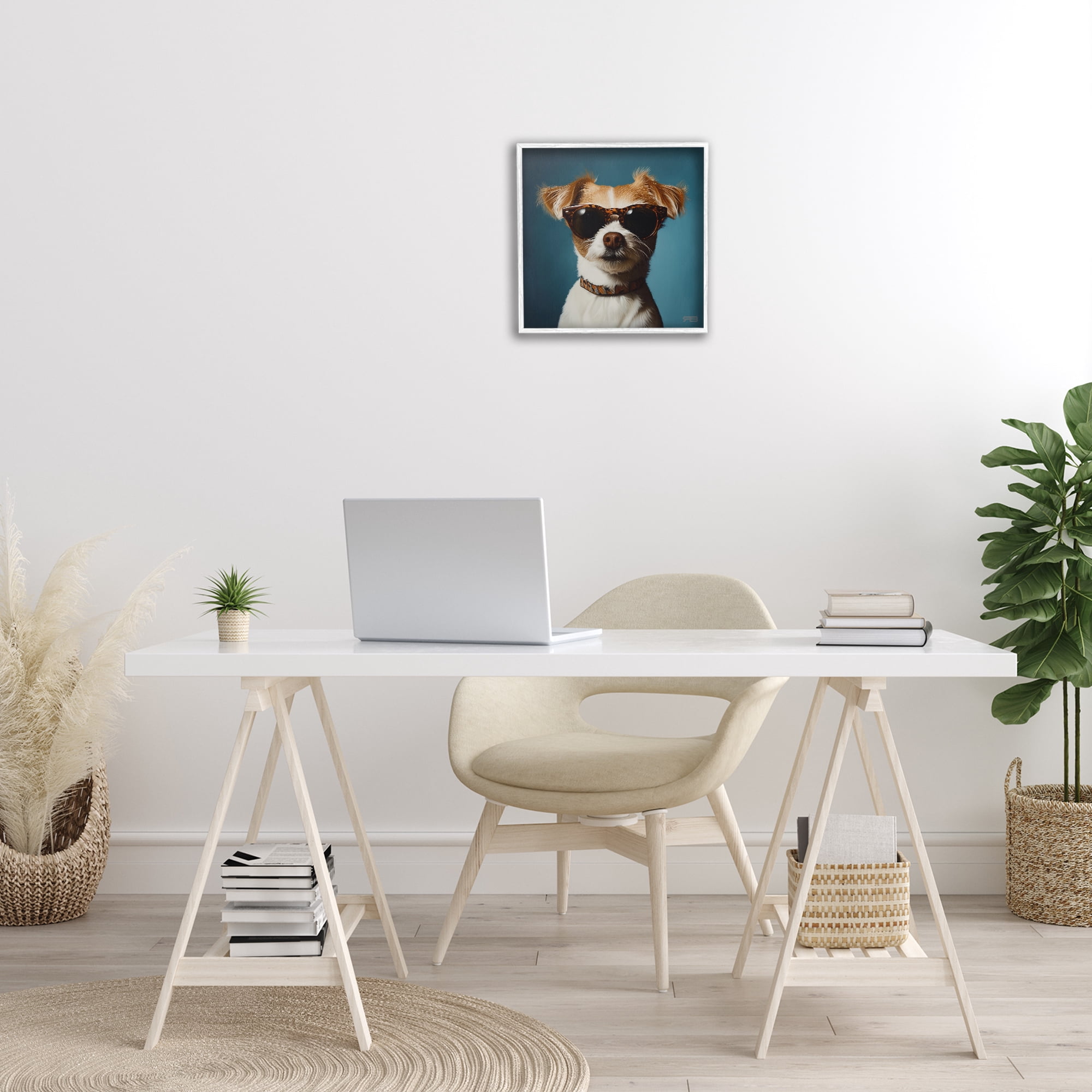 Stupell Industries Cool Dog on Blue Animals & Insects Painting White Framed Art Print Wall Art, 17 x 17
