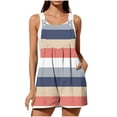 thumbnail image 2 of Feancey Linen Short Overalls for Women Striped Button Sleeveless Jumpsuits Loose Fit Casual Wide Leg Romper Shorts with Pockets Khaki L, 2 of 8