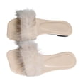 thumbnail image 5 of Bibifish Womens Fuzzy Slippers Open Toe Slide Feather Ornament Low Heel Flat Fuzzy Slip On Indoor Outdoor Winter Slippers, 5 of 5