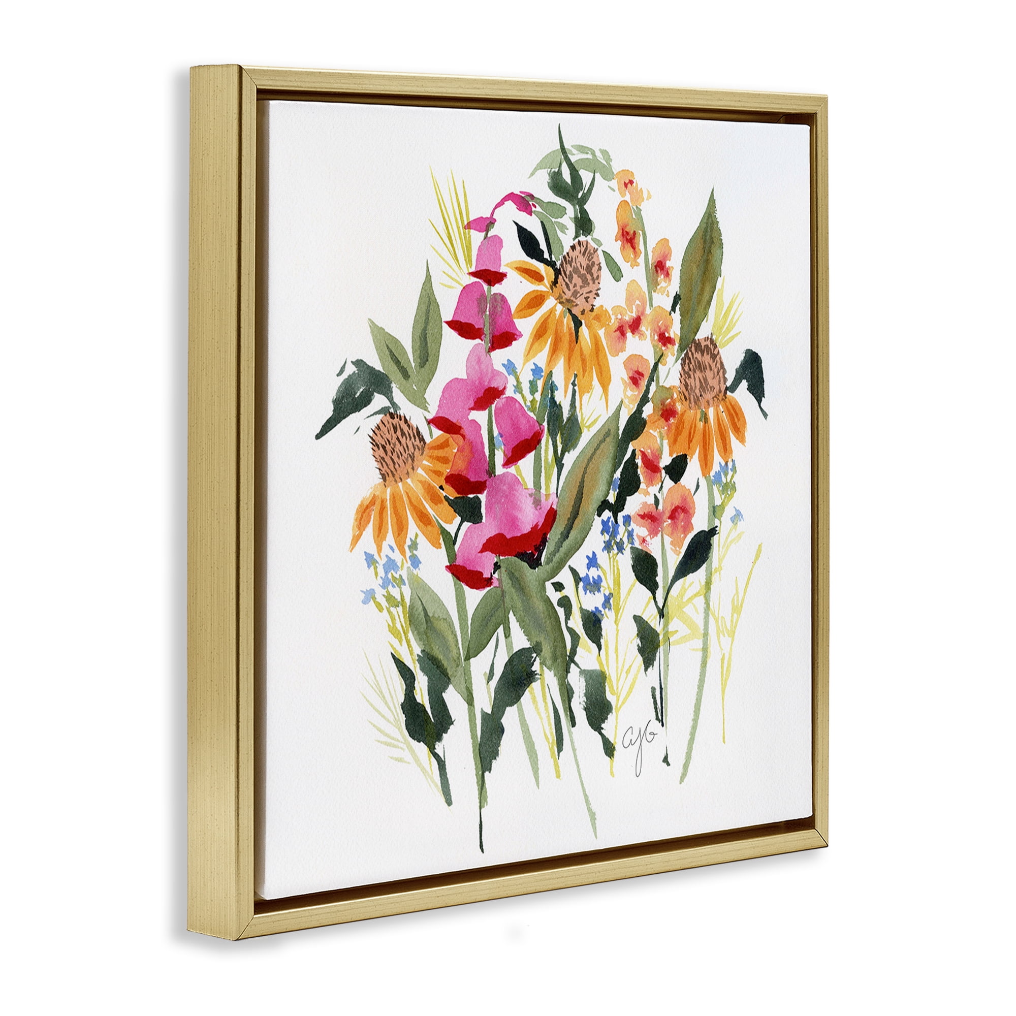 Stupell Industries Abstract Varied Bouquet Botanical & Floral Painting Gold Floater Framed Art Print Wall Art, 18 x 18