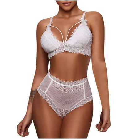 

AnuirheiH Women Lingerie Sets White Lace Bikini Three Point Sexy Lingerie Bra Berif On Sale