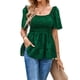 thumbnail image 1 of Top de manga corta para mujer, camisa con cintura elástica fruncida, dobladillo suelto de Jacquard, Top de moda verde L, 1 of 8