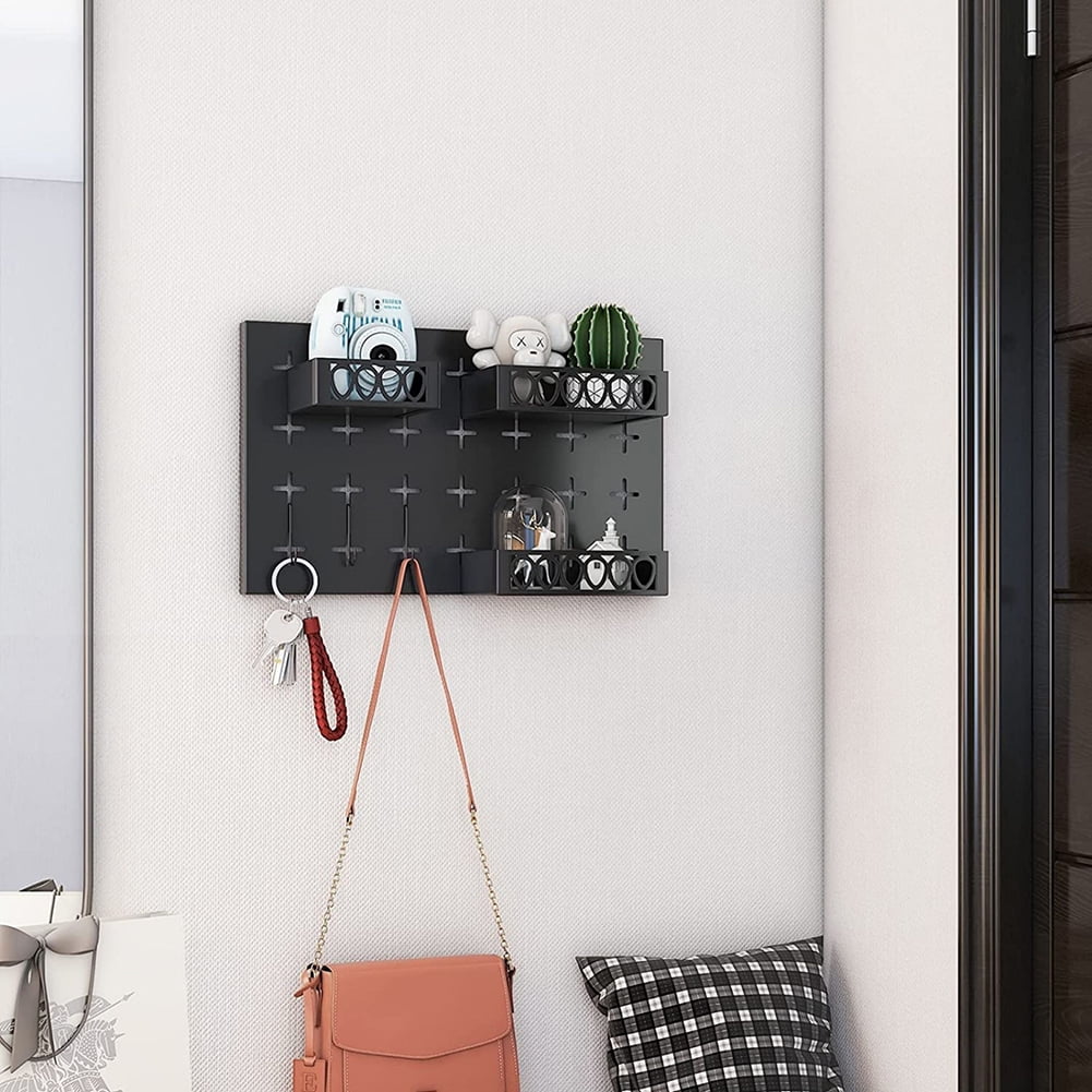 Kadyn Wall Mounted The Nailboard Display Organizer, Pegboards for wall Organizer, Metal Key Hooks with 3 Baskets and 3 Hooks, Black