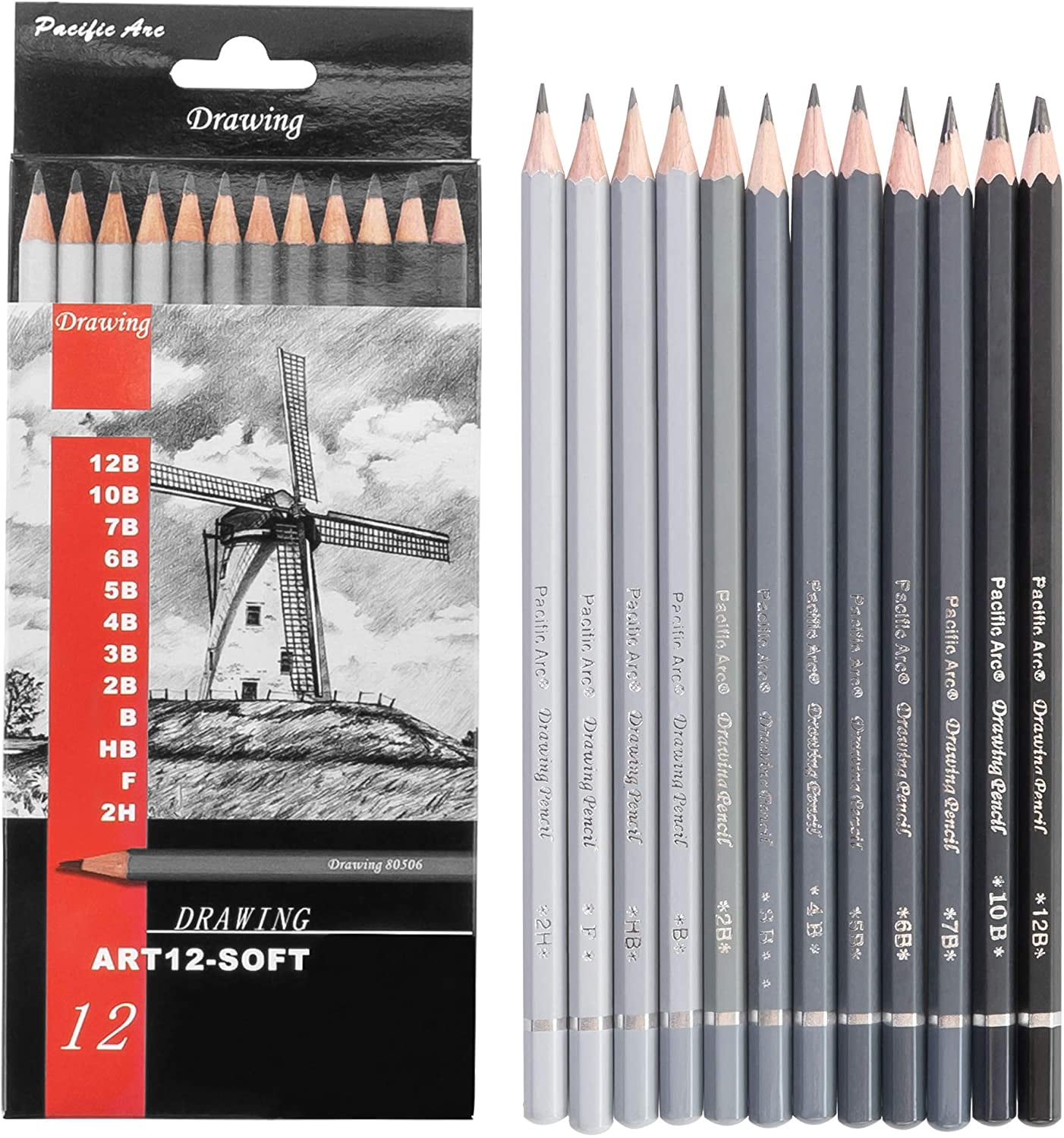 Premium Graphite Drawing Pencils for Artists, Soft Pack - Professional Pencils for Drawing, Drafting, Sketching and Shading 12 Pk. - Great Non Toxic Art Supplies Set for Adults and Kids
