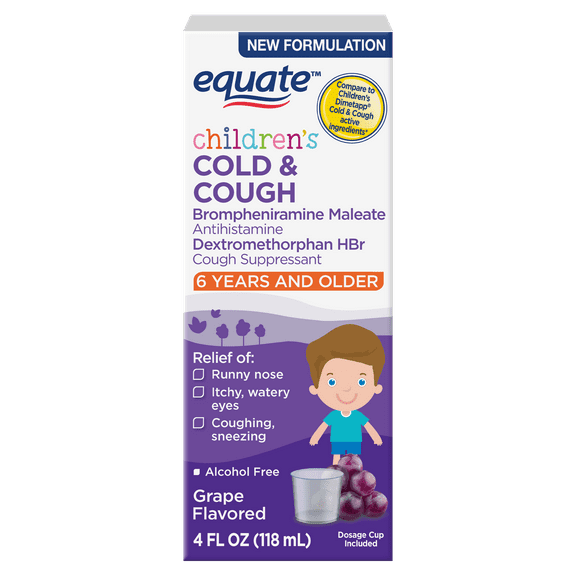 Equate Children's Cold & Cough Relief DM, Grape Flavor; Cold Medicine for Kids, 4 Fl Oz