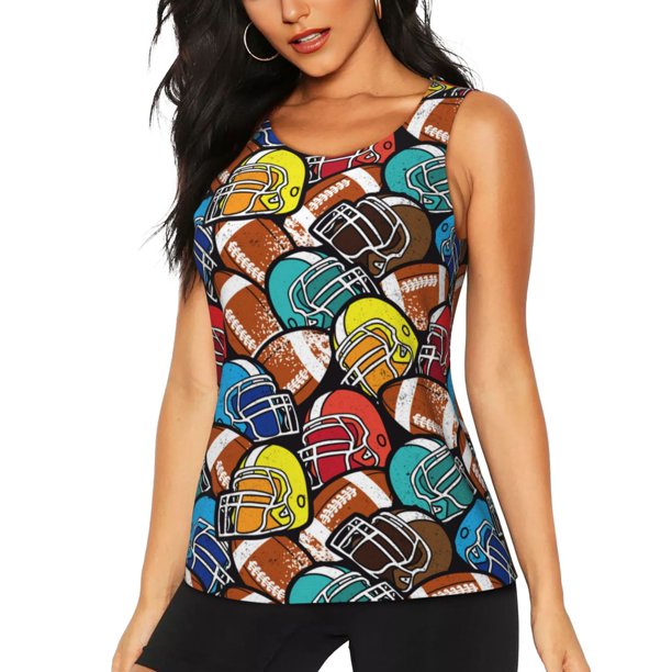 Balery American Football Camiseta sin mangas estampada ligera para mujer, tops de entrenamiento sin mangas, camisetas de yoga transpirables de secado rápido.-X-Large
