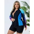 thumbnail image 3 of Women's Plus Size Rush Guard Floral Long Sleeve Zip Front Swim Top, 3 of 8