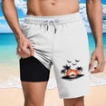 thumbnail image 2 of LMOIPLI Mens Swim Trunks 2 in 1 Swim Shorts Stretch Bathing Suit with Compression Liner Beach Board Print Shorts Short Swimsuit White M, 2 of 6