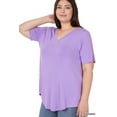 thumbnail image 2 of Zenana Women & Plus Luxe Rayon Short Sleeve V-Neck Hi-Low Hem Casual Tee-Shirt Top, 2 of 4