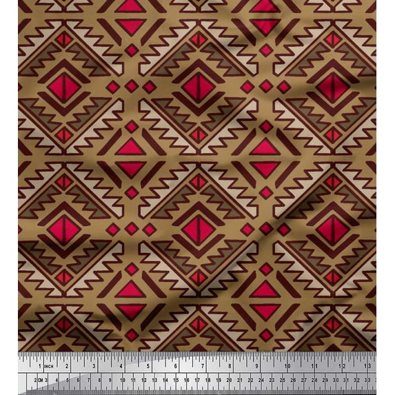 Soimoi Poly Georgette Fabric Ethnic Southwestern Printed Craft Fabric by the Yard 52 Inch Wide